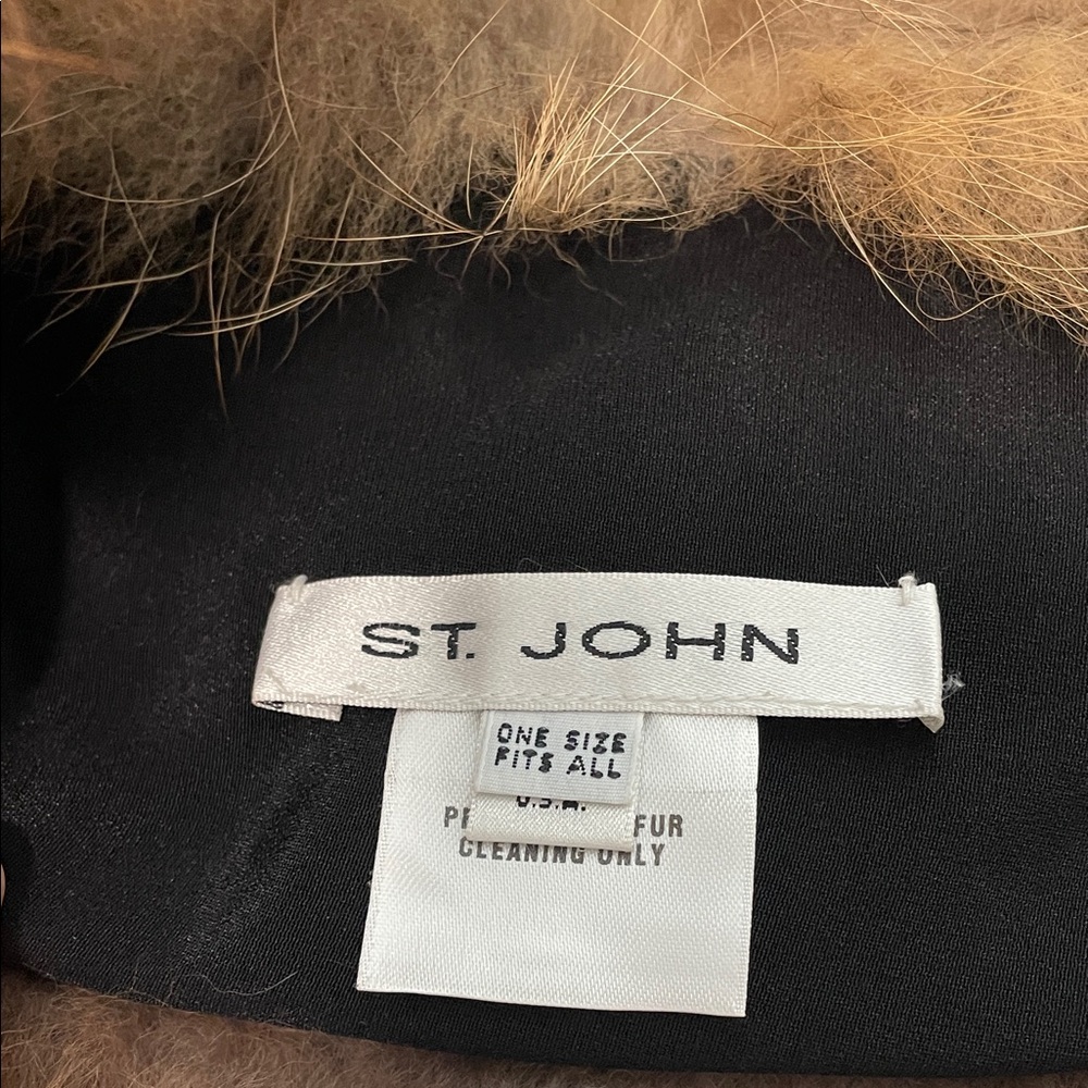 ST. JOHN Tweed long Coat FOX Fur Collar winter jacket 2 piece set - Picture 7 of 17